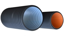 Труба полиэтиленовая гофрированная с муфтой и 2-мя уплотнительными кольцами SN16 225 мм 6 м - фото